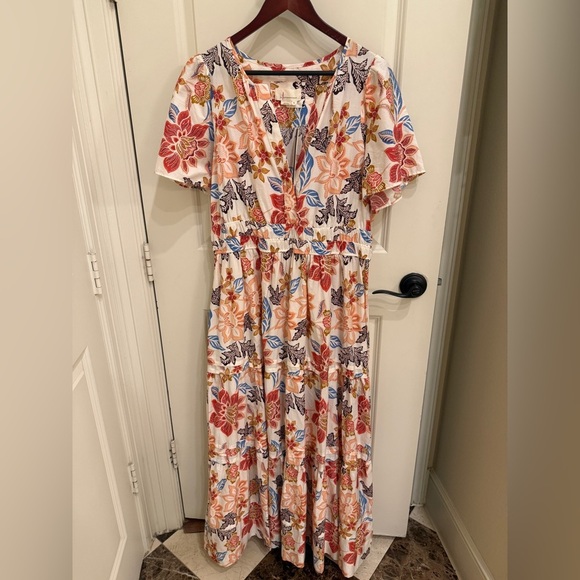 NWT ANTHROPOLOGIE Somerset Maxi Dress in Floral Botanical Motif Tiered Sz XL NEW - Picture 5 of 9